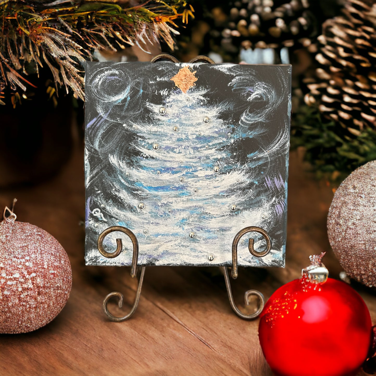 Whimsical Silver Spruce Acrylic Painting