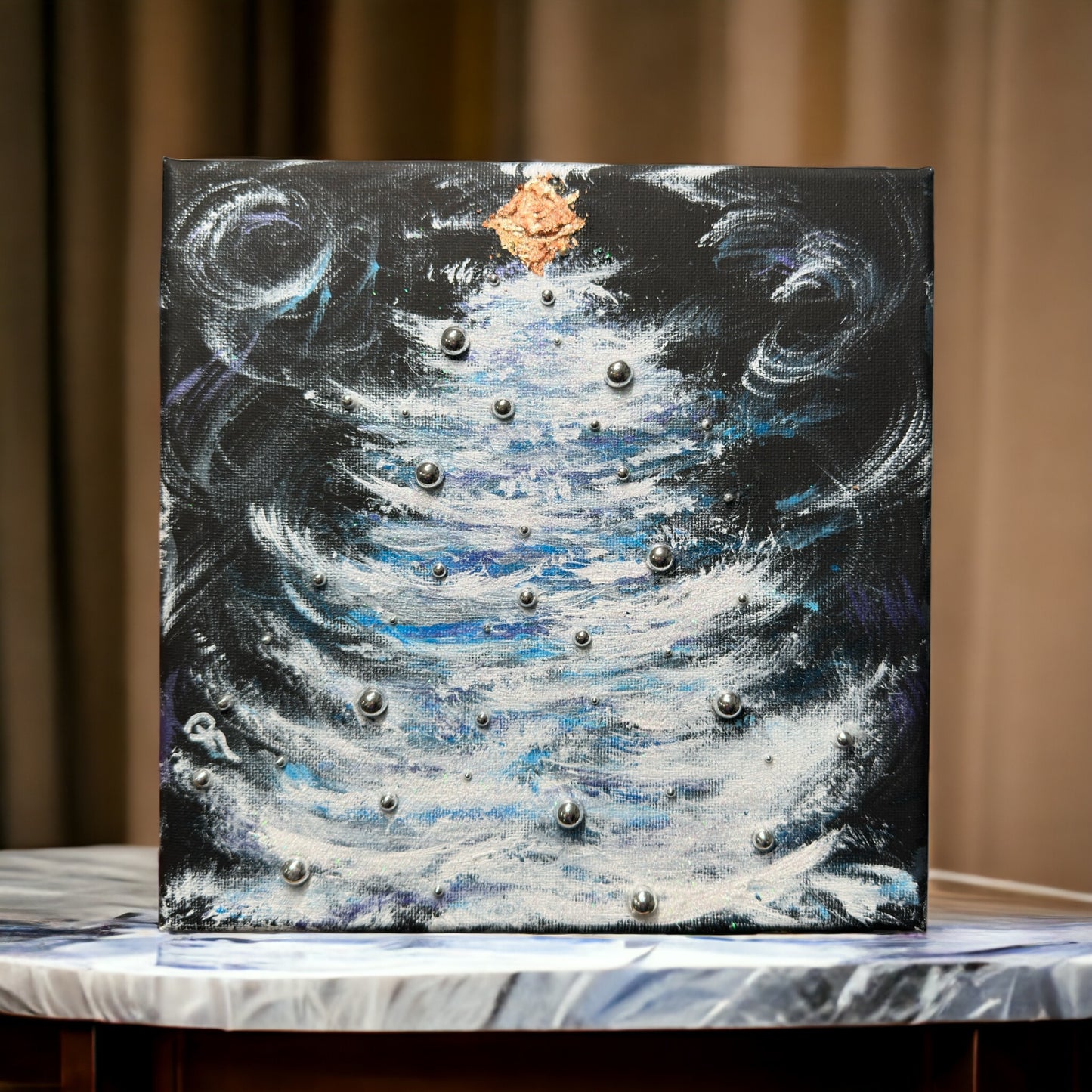 Whimsical Silver Spruce Acrylic Painting