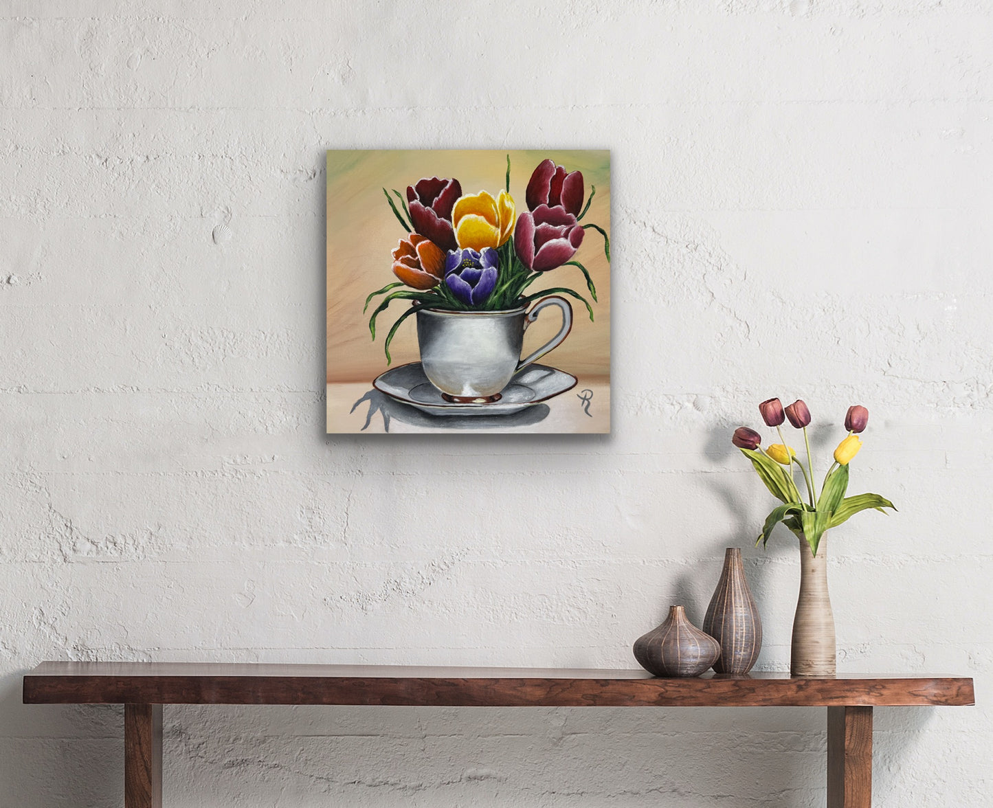 Teacup Tulips Acrylic Painting