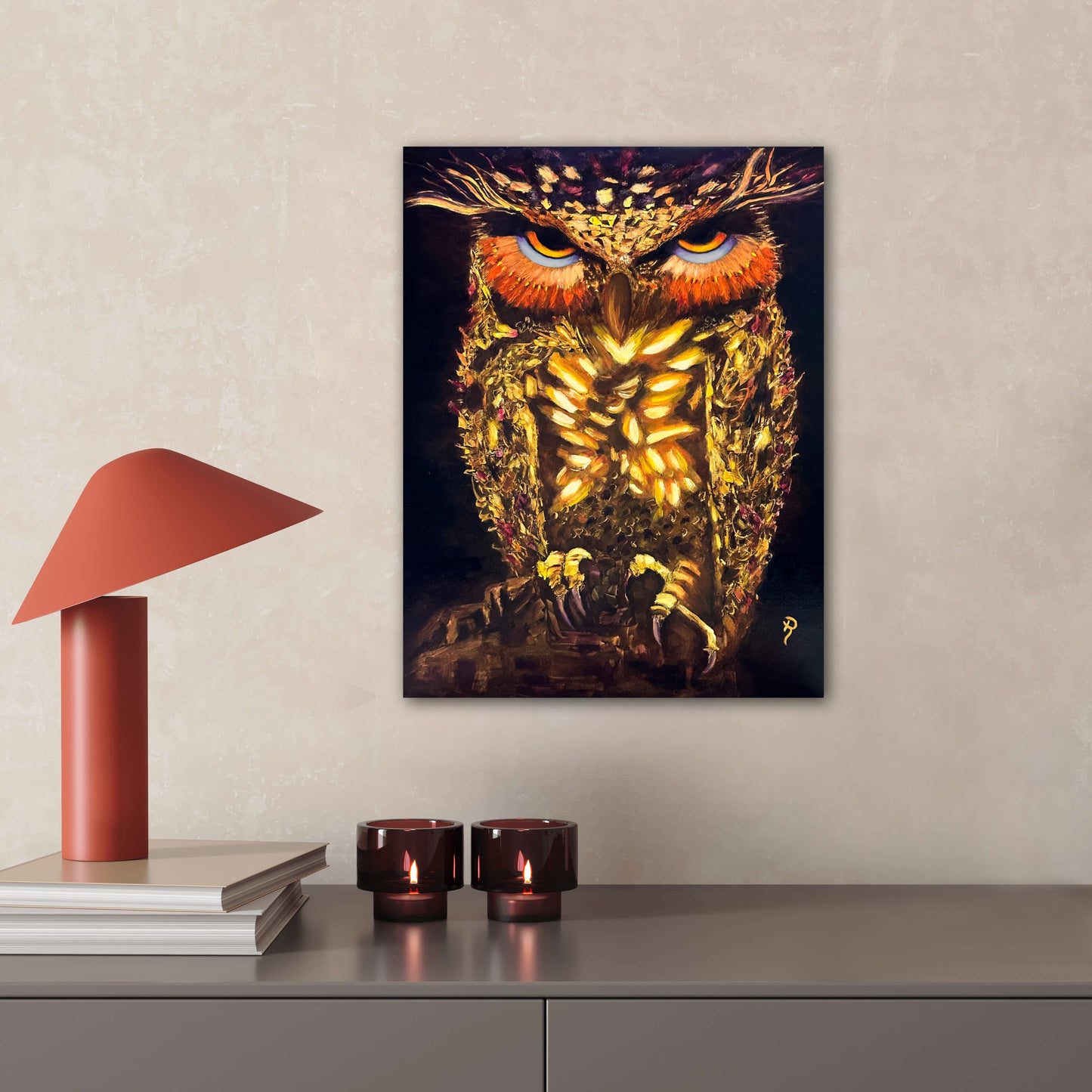 Glowing Owl Within Oil Painting