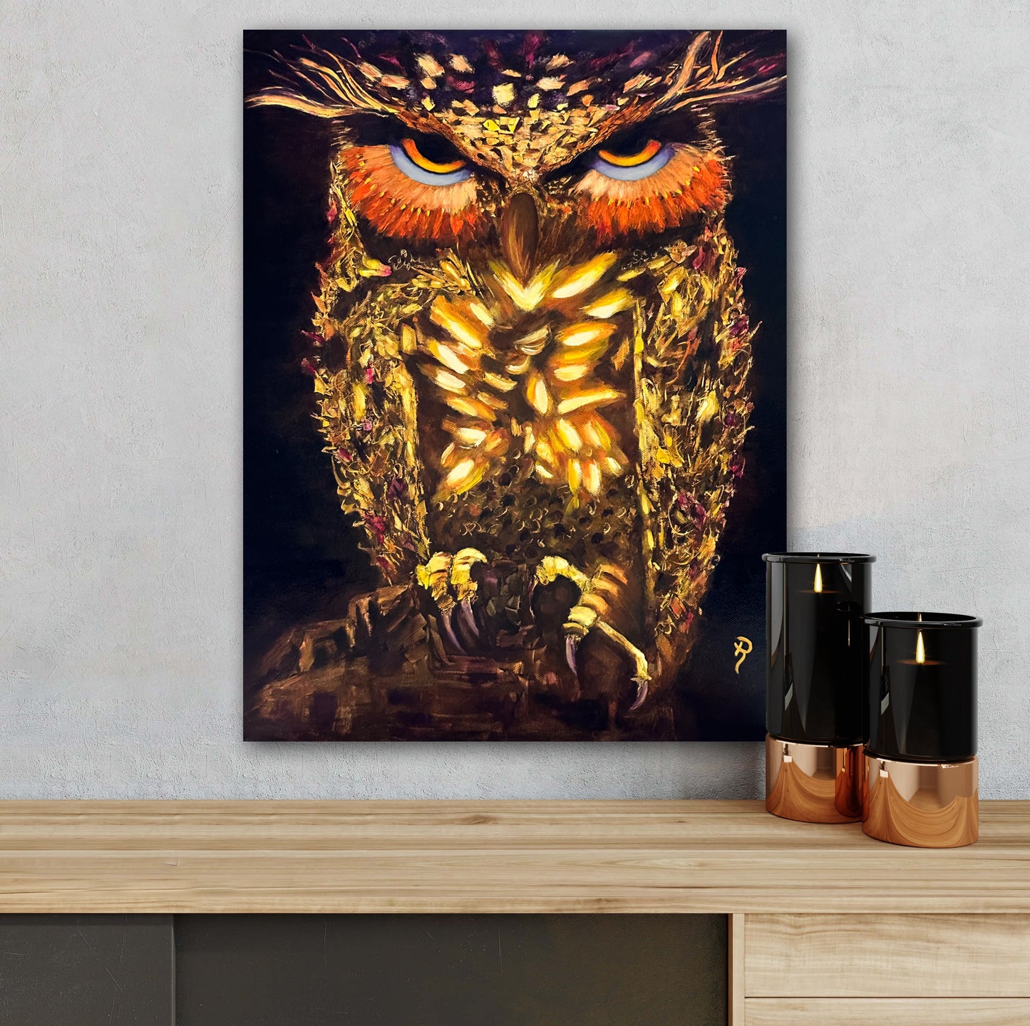 Glowing Owl Within Oil Painting