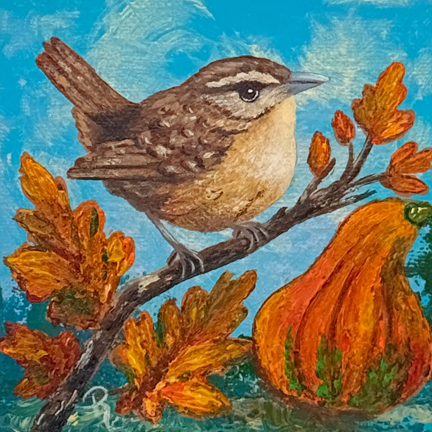 Autumn Wren Acrylic Painting