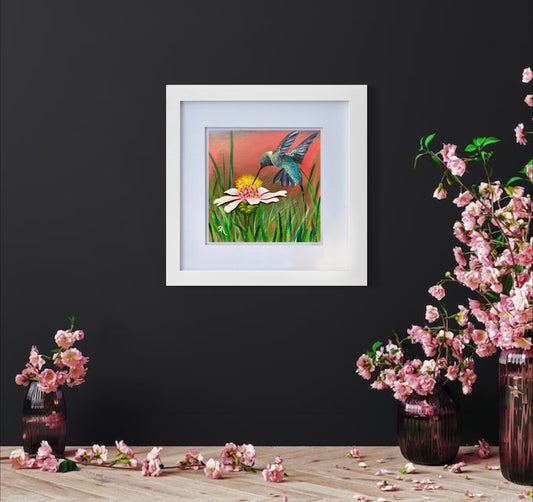 Hungry Hummer Art Print - 8x8 Framed