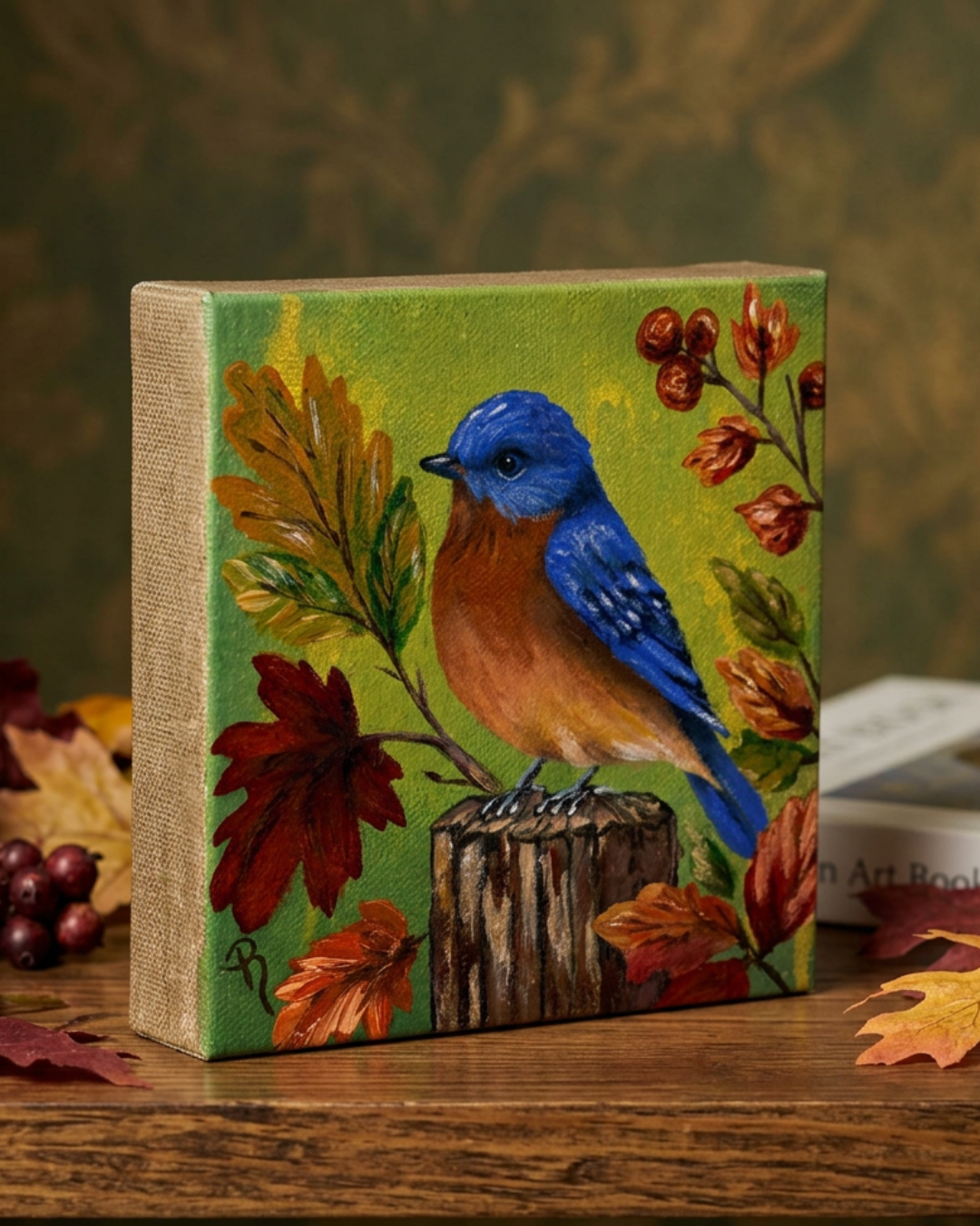 Bluebird on the Post Acrylic Painting