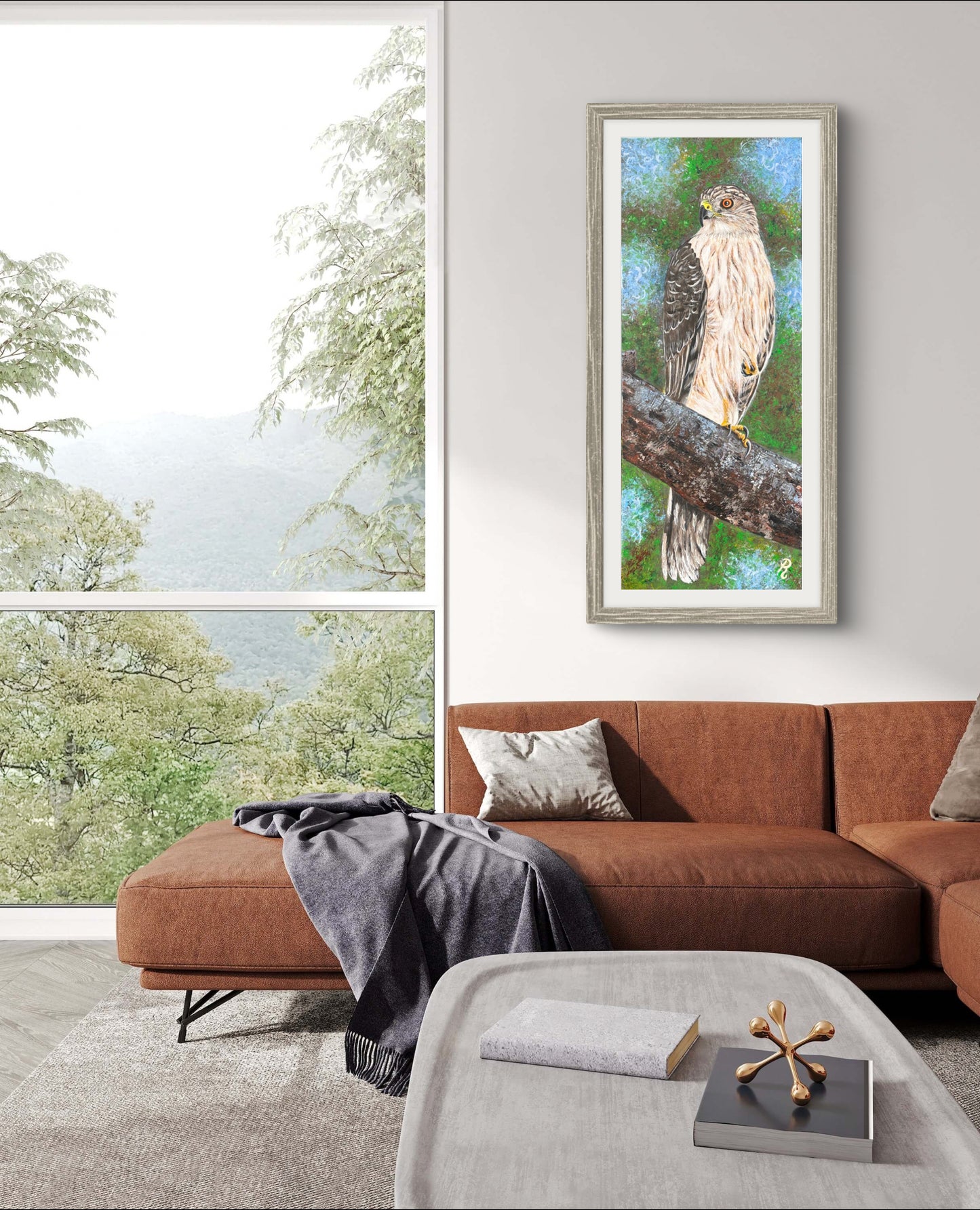 Perched Majesty: Cooper's Hawk Acrylic Painting