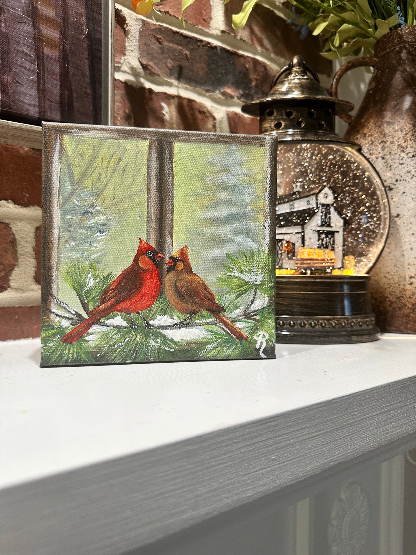 Cardinals in the Window Acrylic Painting