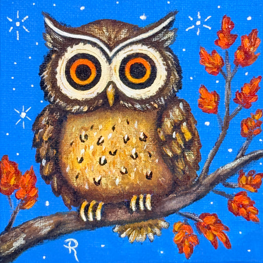 Little Fall Owl Acrylic Painting