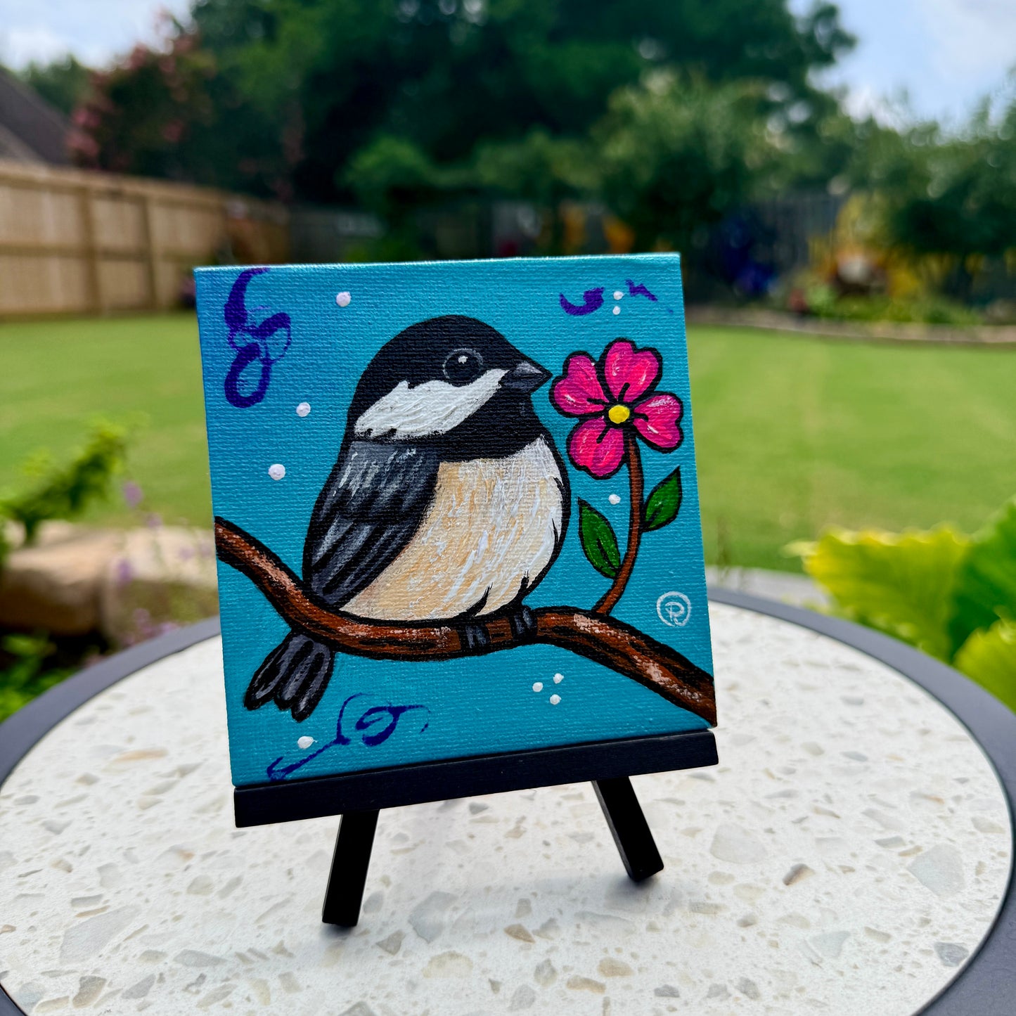 Curious Chickadee Acrylic Painting