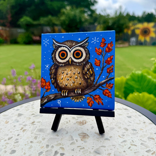 Little Fall Owl Acrylic Painting