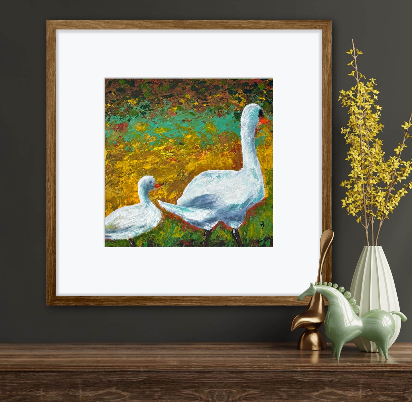 Waddle With Me White Geese Acrylic Painting