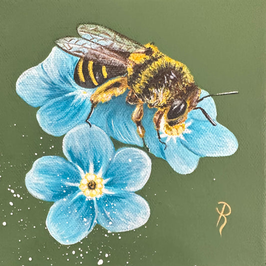 Bee on Blue Flower Acrylic Painting