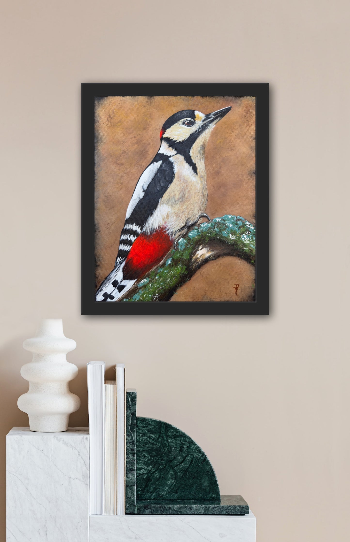 The Great Spotted Male Woodpecker Acrylic Painting