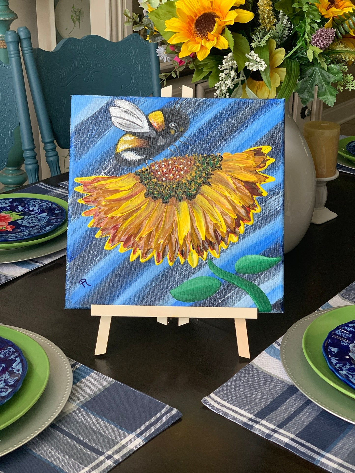 Bee-Utiful Sunflower Acrylic Painting