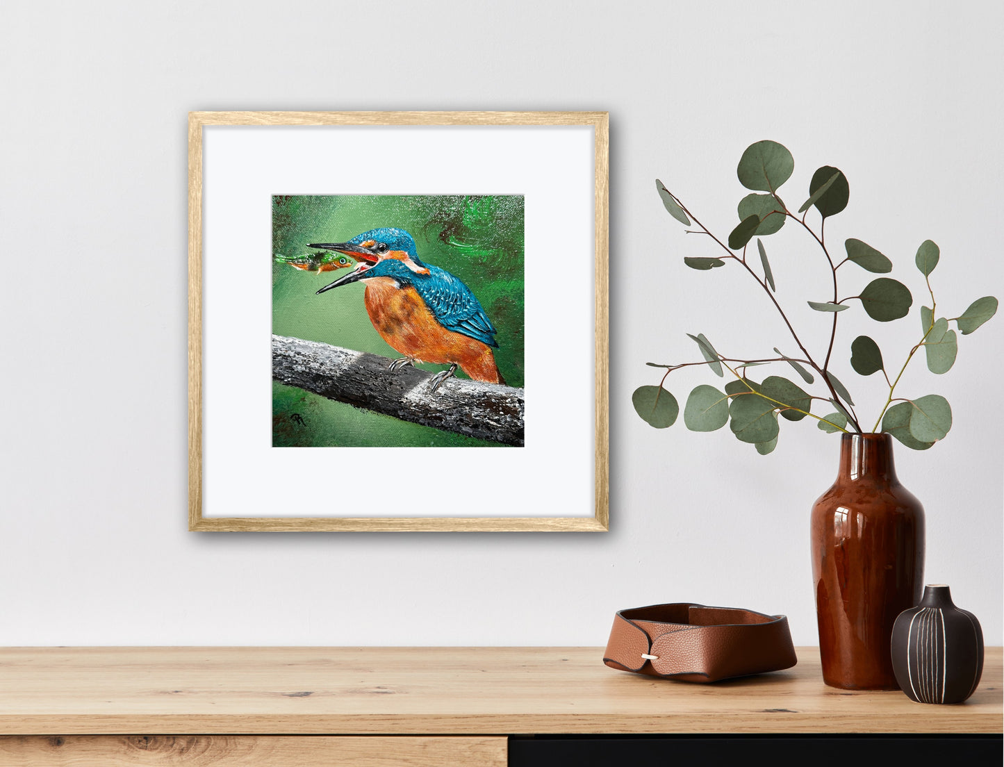 Kingfisher's Surprised Catch Acrylic Painting