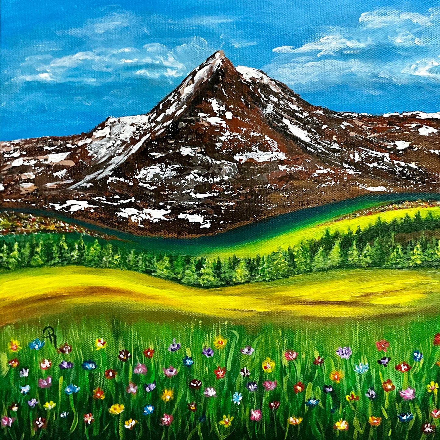 Mystical Mountain Meadow Acrylic Painting