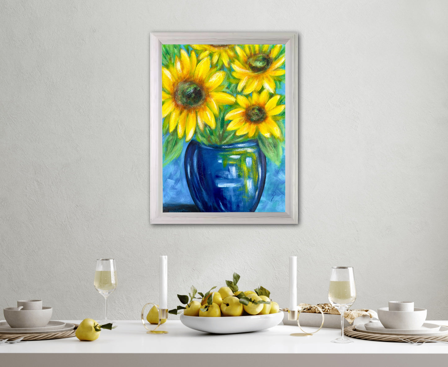 Blue Hues and Sunflower Views Acrylic Painting