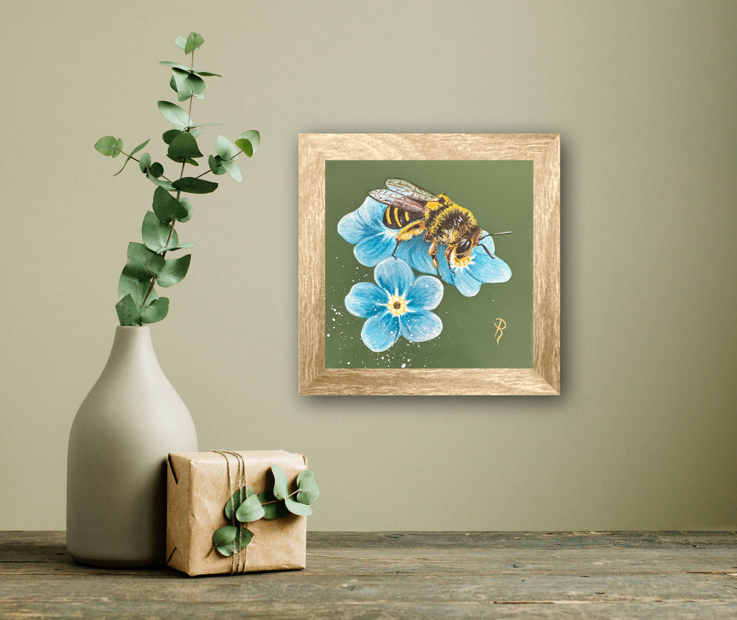 Bee on Blue Flower Acrylic Painting