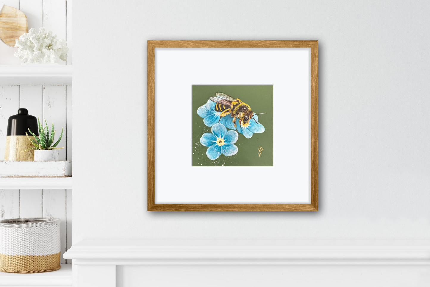 Bee on Blue Flower Acrylic Painting