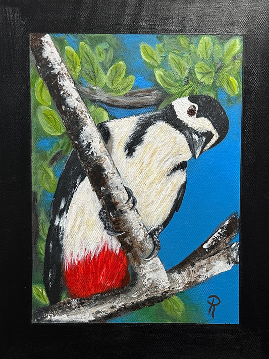 The Great Spotted Female Woodpecker Acrylic Painting