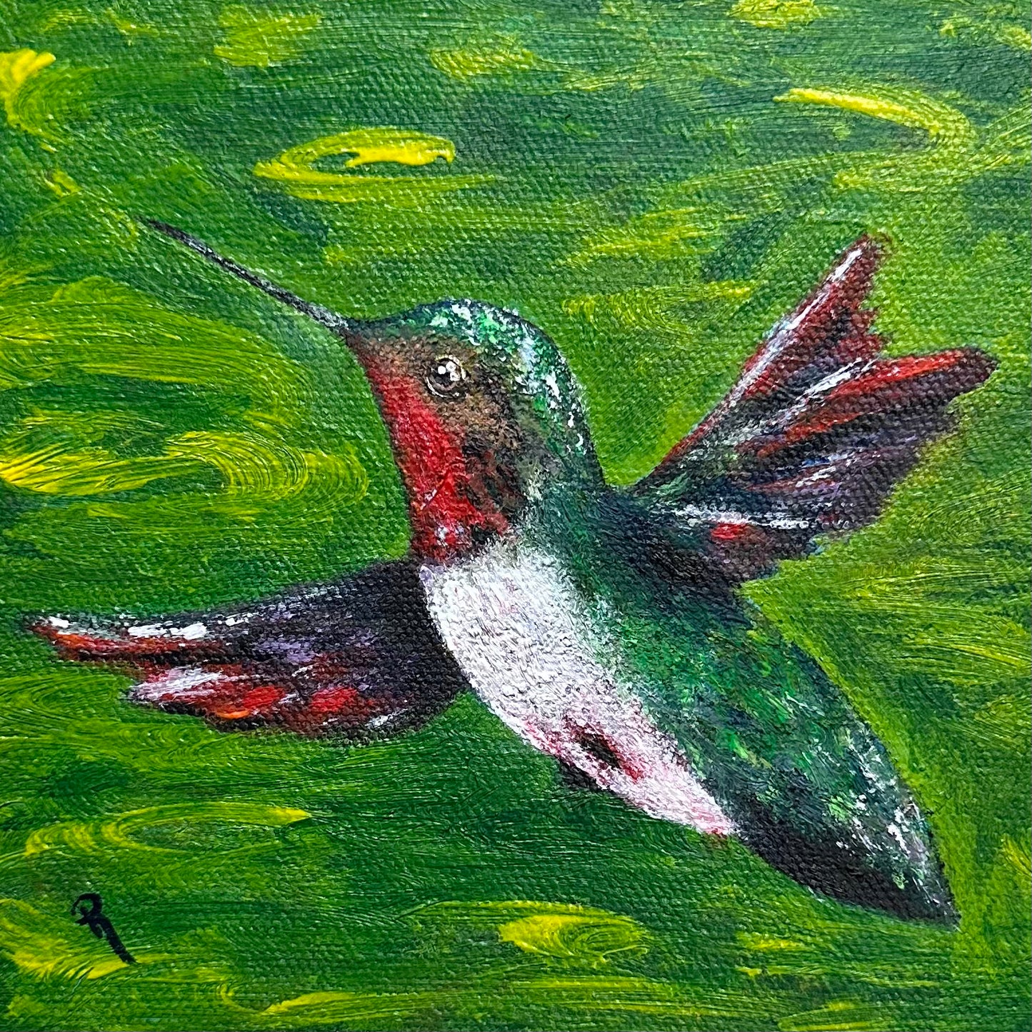 Ruby Whirl Hummingbird Acrylic Painting