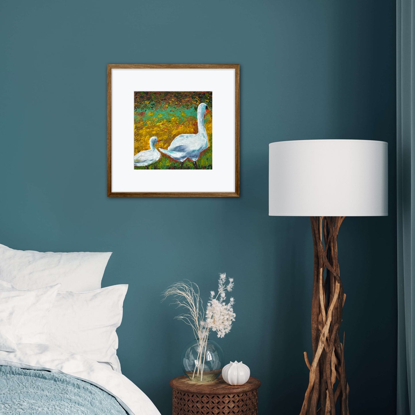 Waddle With Me White Geese Acrylic Painting