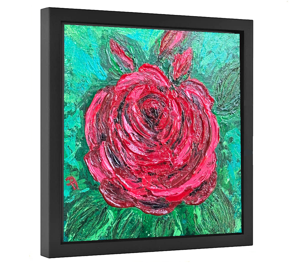 Red Passion Rose Flower Acrylic Painting