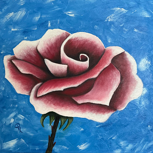 Strawberry Sundae Rose Flower Acrylic Painting