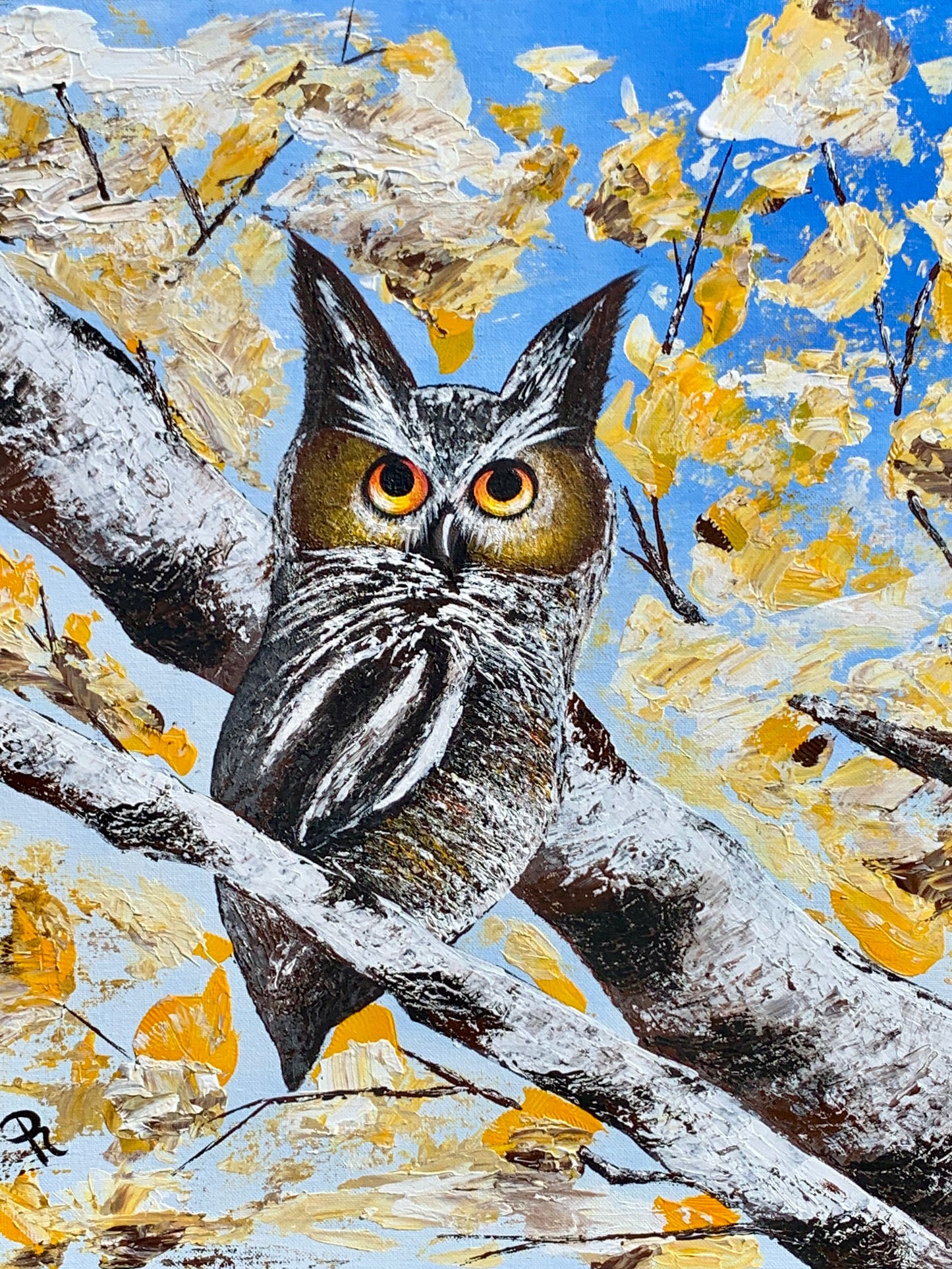 Birch Tree Owl Acrylic Painting