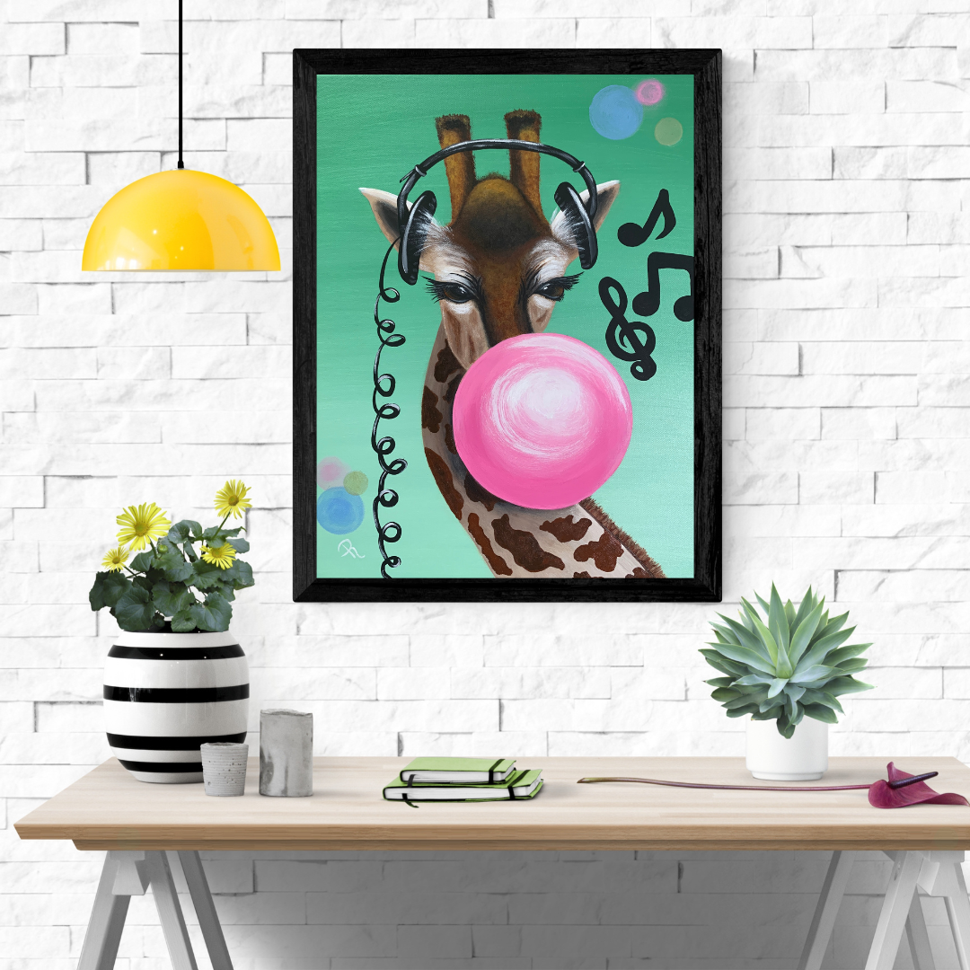 Bubble Gum Giraffe Acrylic Painting