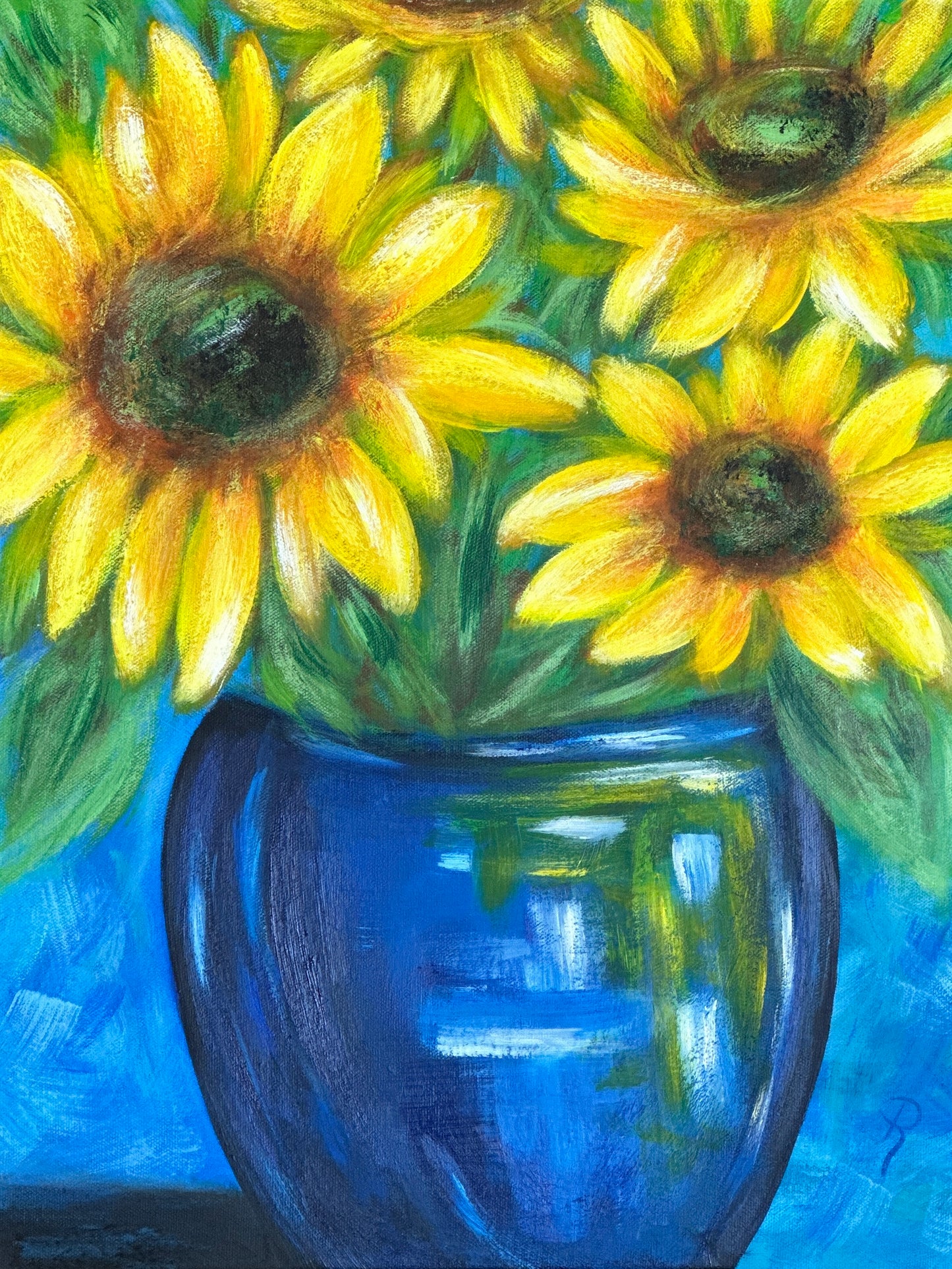 Blue Hues and Sunflower Views Art Print