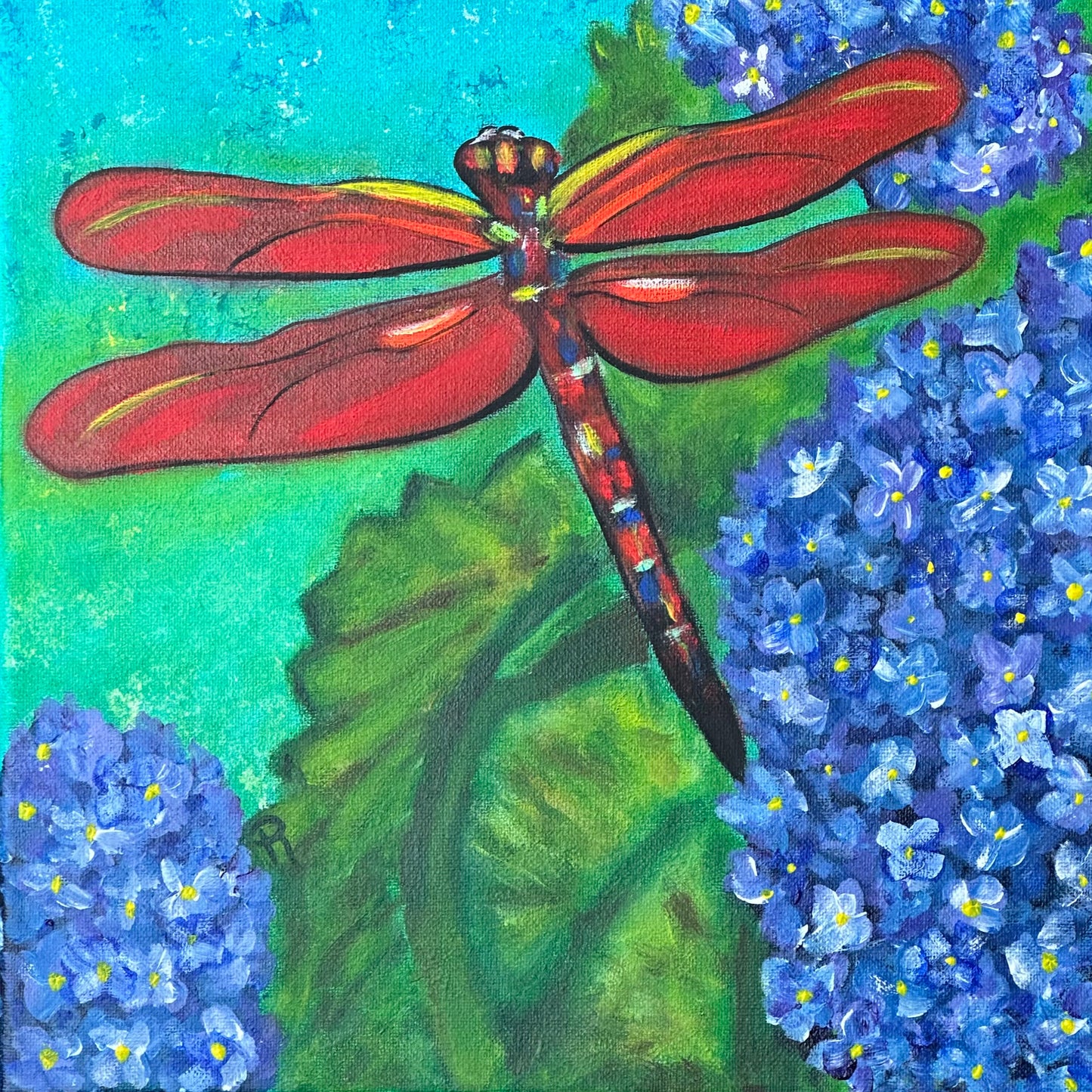 Red Dragonfly Acrylic Painting