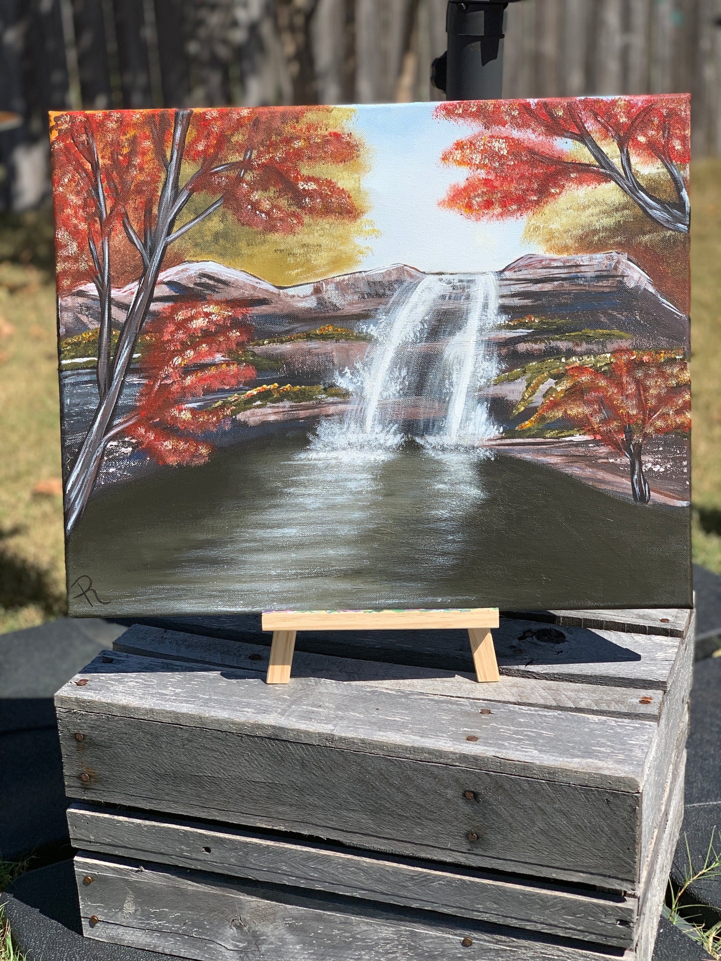 Waterfall in Fall Acrylic Painting