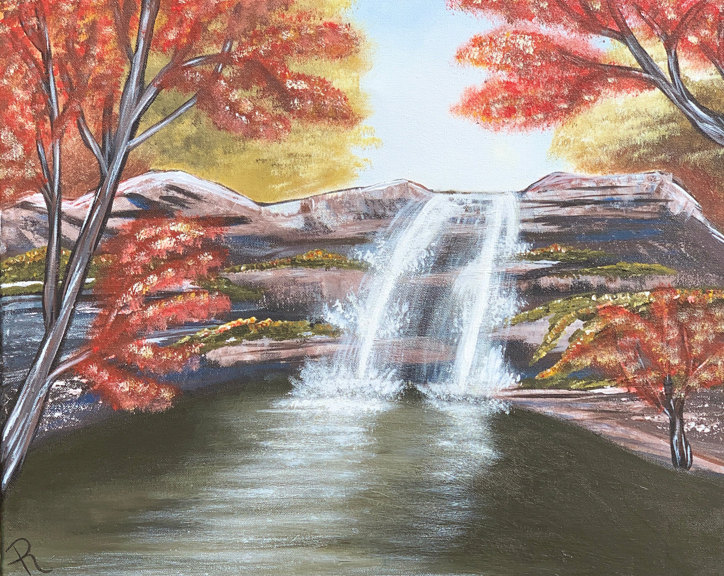 Waterfall in Fall Acrylic Painting