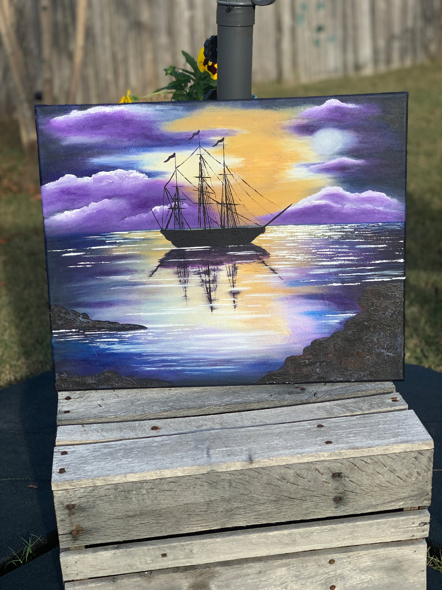 Sailboat in Moonlight Acrylic Painting