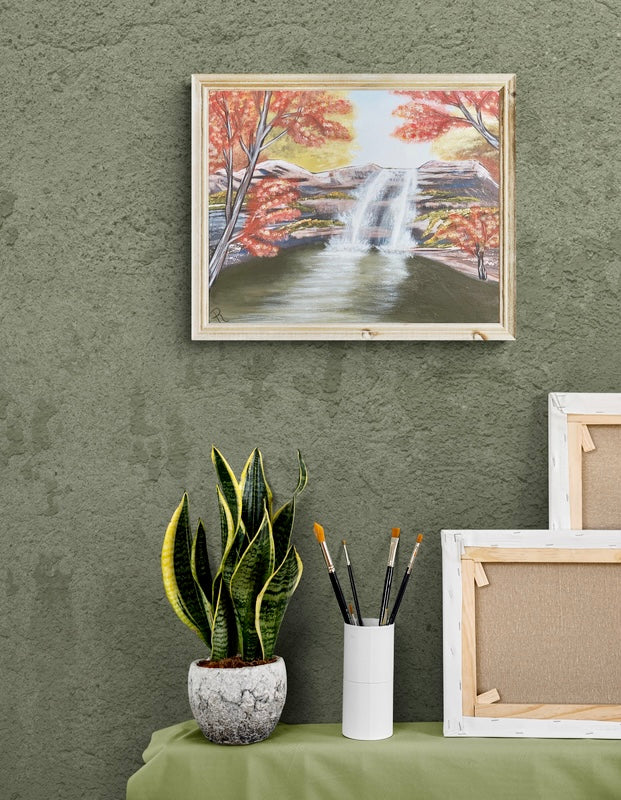 Waterfall in Fall Acrylic Painting