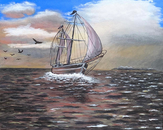 Sailboat in a Storm Acrylic Painting