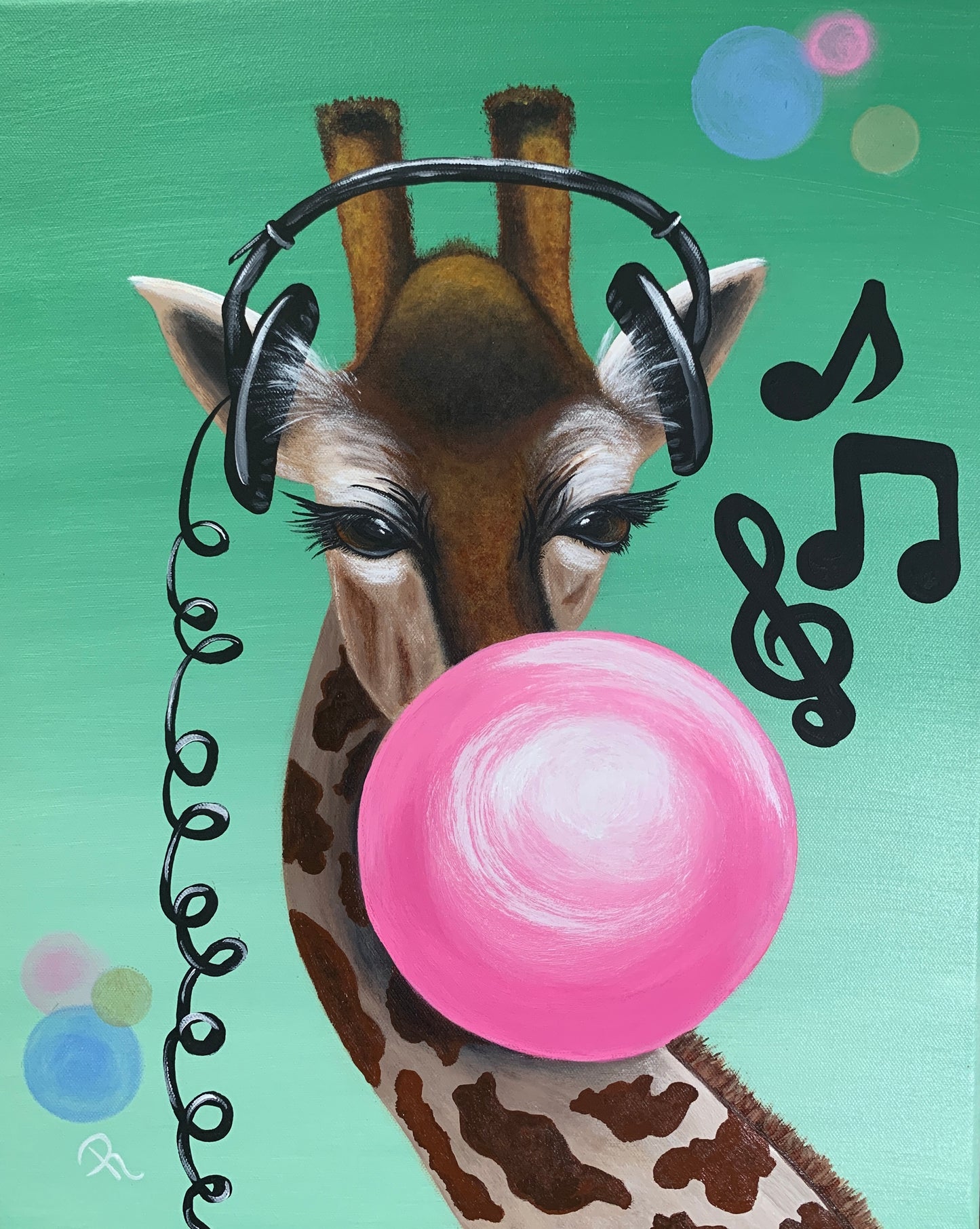 Bubble Gum Giraffe Acrylic Painting