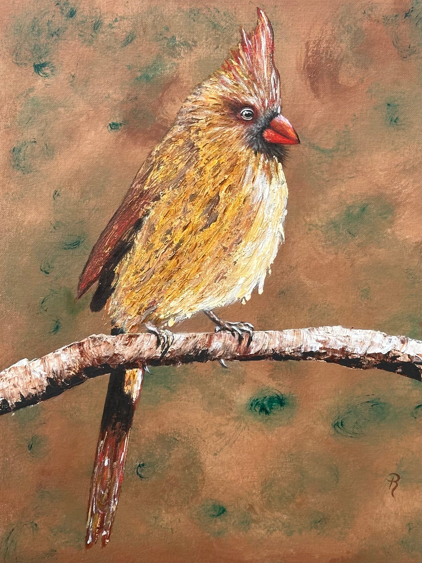 Sitting Pretty Female Cardinal Acrylic Painting