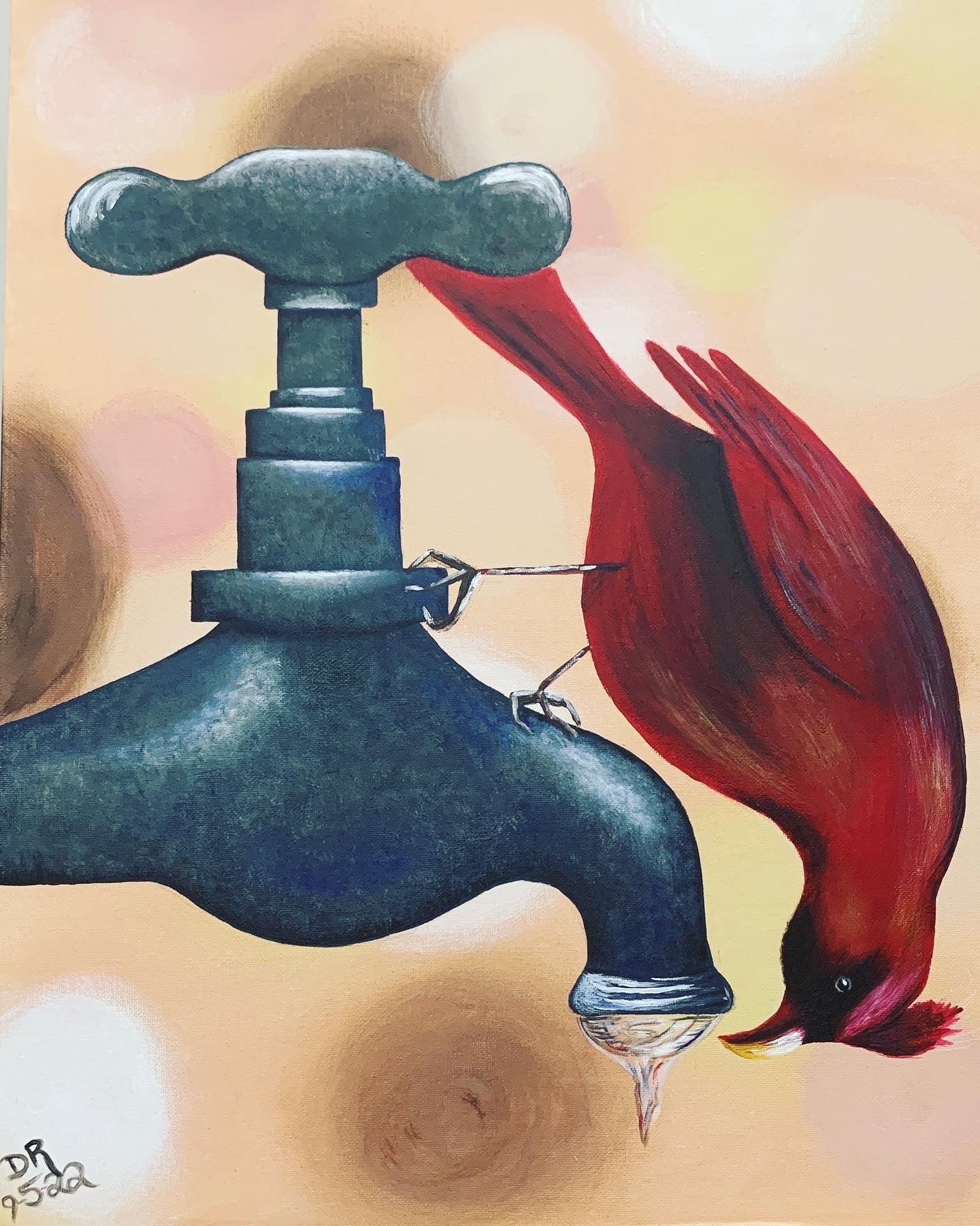 Thirsty Cardinal Acrylic Painting