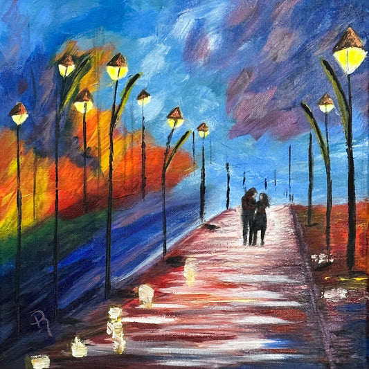 Street Light Romance Abstract Acrylic Painting