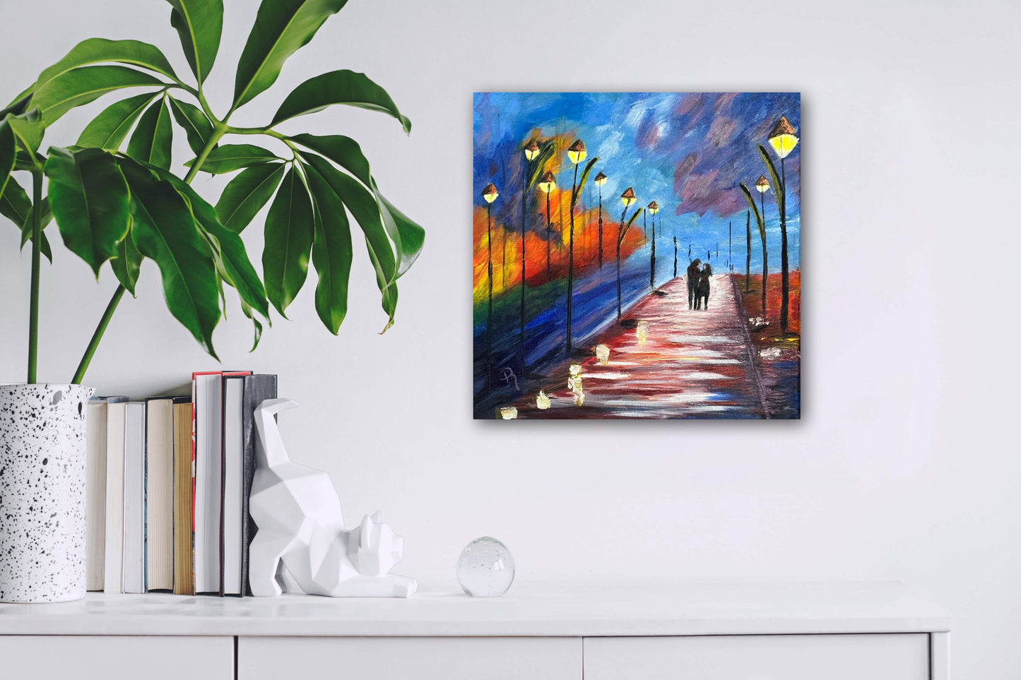 Street Light Romance Abstract Acrylic Painting