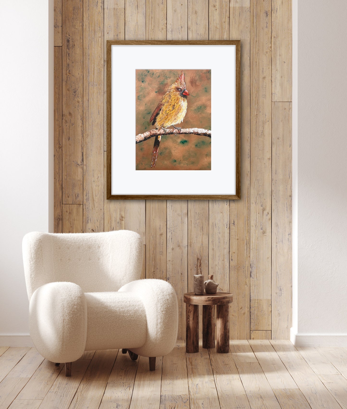 Sitting Pretty Female Cardinal Acrylic Painting