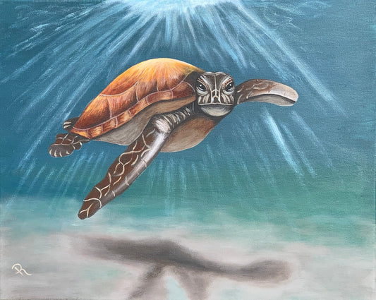 Tropical Sea Turtle Acrylic Painting