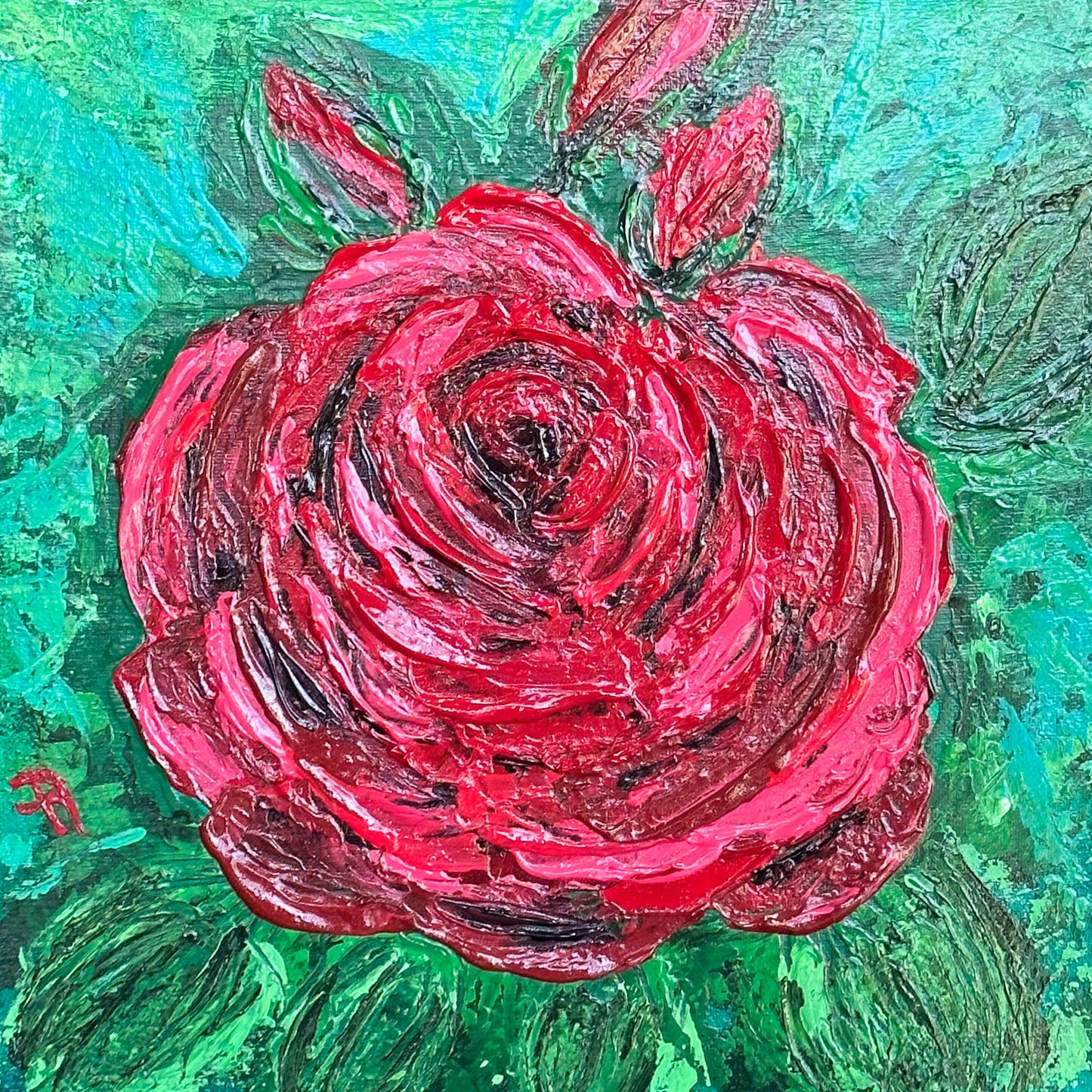 Red Passion Rose Flower Acrylic Painting