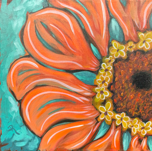 The Simple Zinnia Flower Acrylic Painting