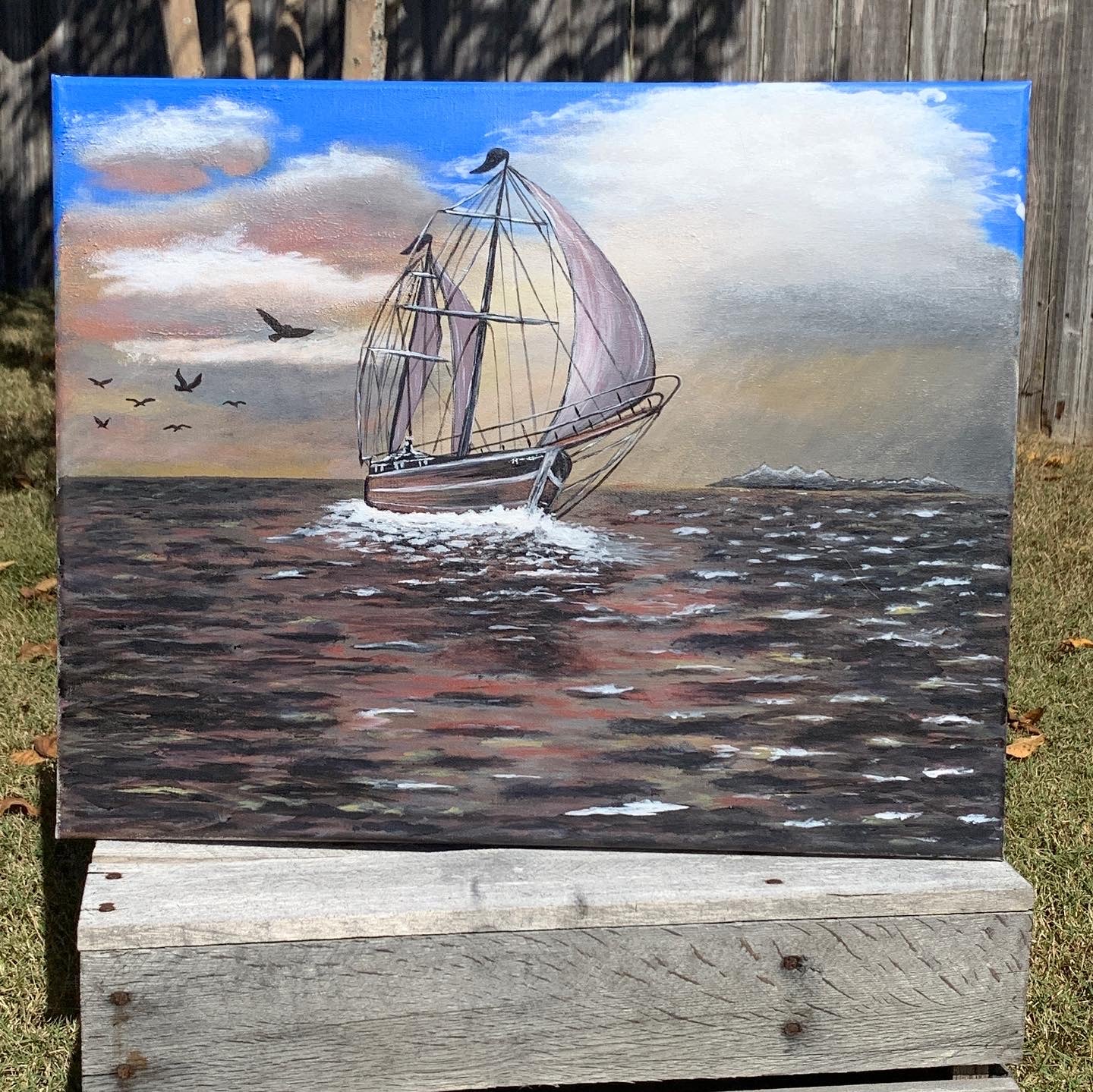 Sailboat in a Storm Acrylic Painting