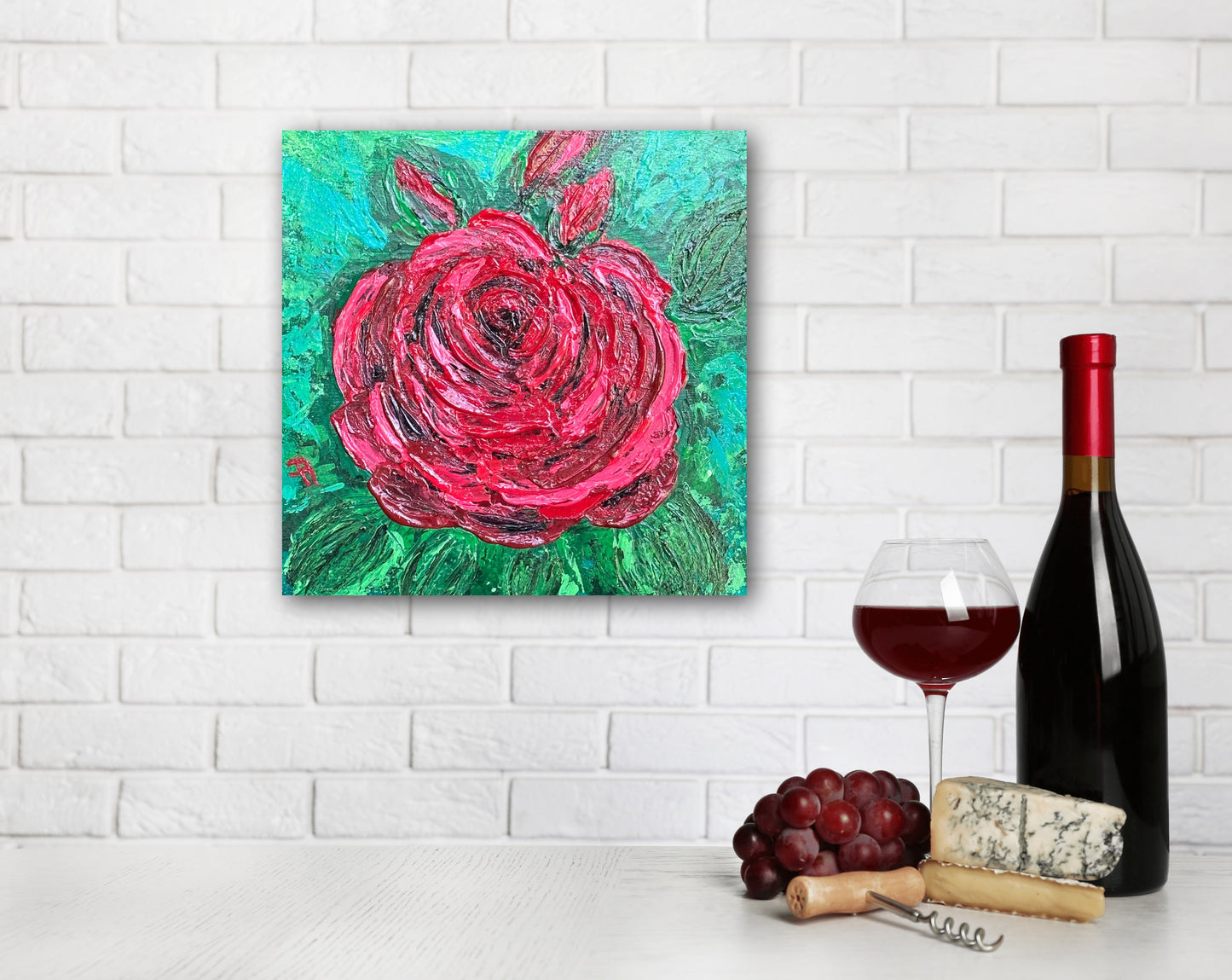 Red Passion Rose Flower Acrylic Painting