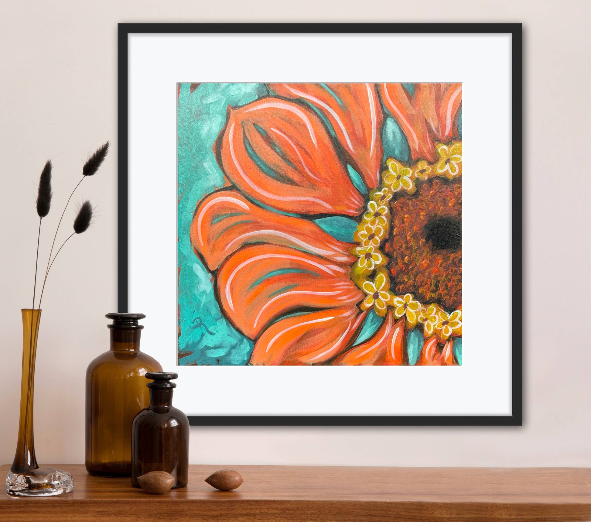 Heirloom Zinnias 8x10 canvas in a painted frame