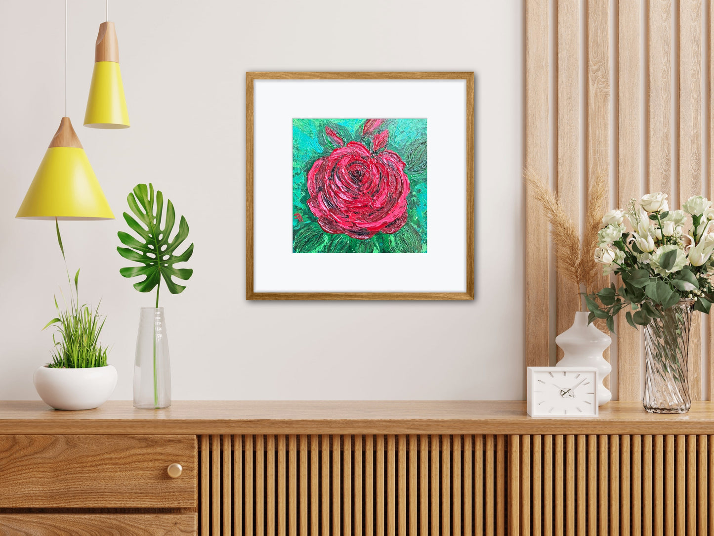 Red Passion Rose Flower Acrylic Painting